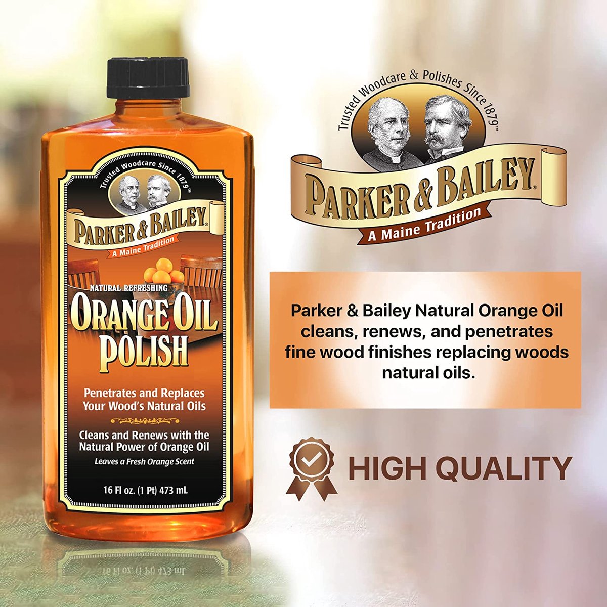 Parker &amp; Bailey Natural Orange Oil meubelpolijstmiddel, beschermer en restaurateur 473ml