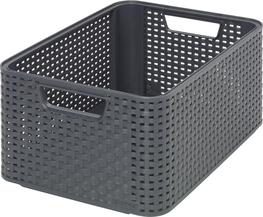 Curver Rattan Style Basket with Lid, Grey, Small