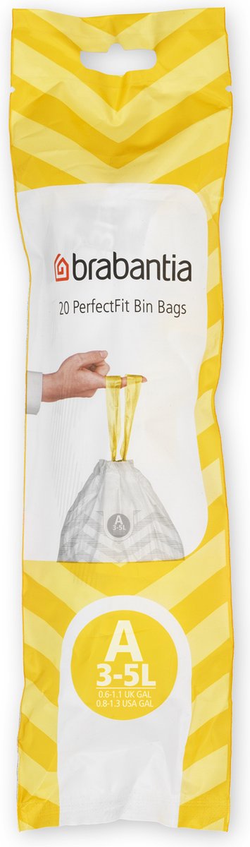 Brabantia PerfectFit Zakken, Code A, 3 liter, 20 Zakken per Rol - Wit