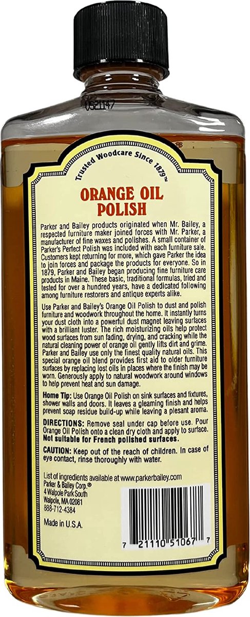 Parker &amp; Bailey Natural Orange Oil meubelpolijstmiddel, beschermer en restaurateur 473ml