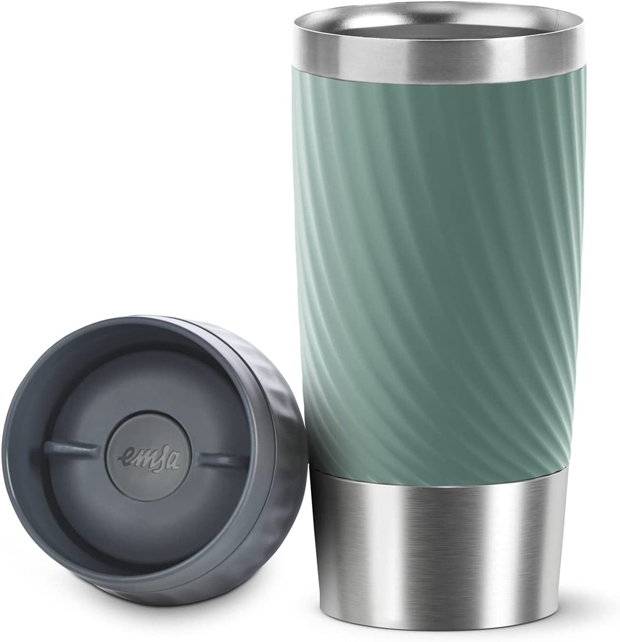 Emsa Easy Twist Insulated Travel Mug, Stainless Steel and Silicone, 360 ml