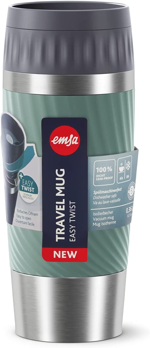 Emsa Easy Twist Insulated Travel Mug, Stainless Steel and Silicone, 360 ml