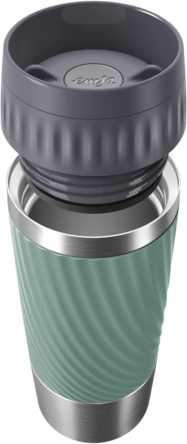 Emsa Easy Twist Insulated Travel Mug, Stainless Steel and Silicone, 360 ml