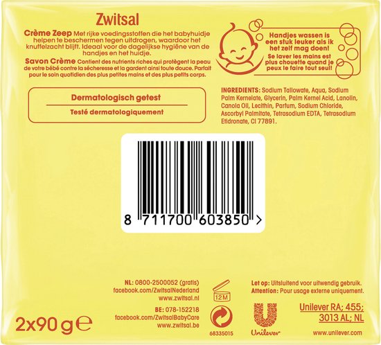 Savon à crème Zwitsal - 2 x 90g - bébé