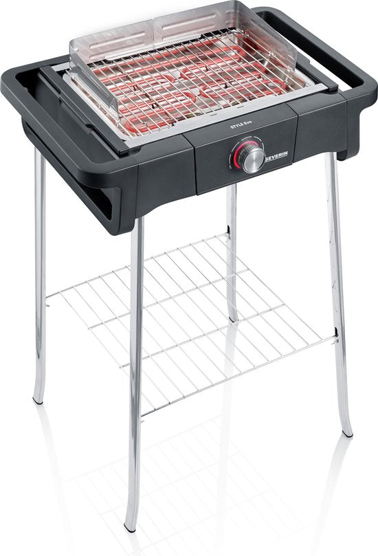 Severin Style Evo elektrische barbecue met onderstel en opbergrek, rechtopstaande grill met snelle grillstart tot 350 °C, zwart