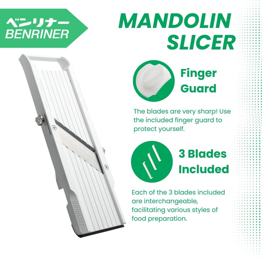 Benriner Mandoline Slicer, with 4 Japanese Stainless Steel Blades, BPA Free, New Model
