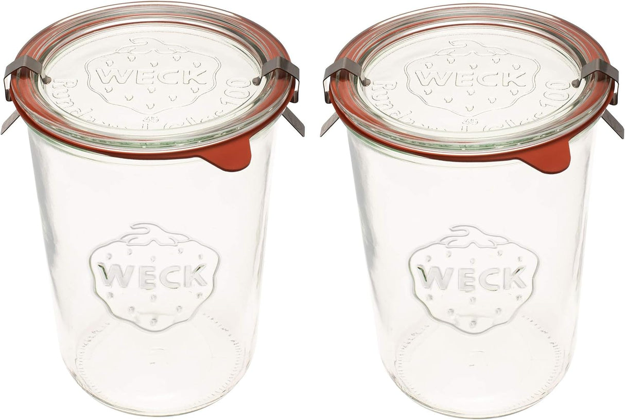 Weck Canning Jars 743 - Storage for Food with Air Tight Seal and Lid - 3/4 Liter Tall Jars Set - Set of 2 Jars