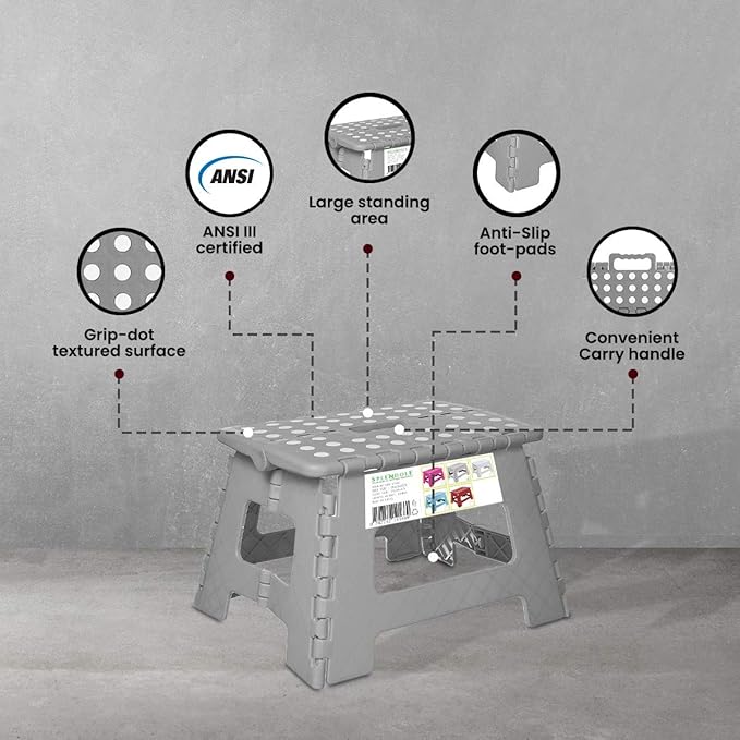 Splendole Small Folding Step Stool – Compact Anti-Slip Plastic Step for Kitchen & Bathroom