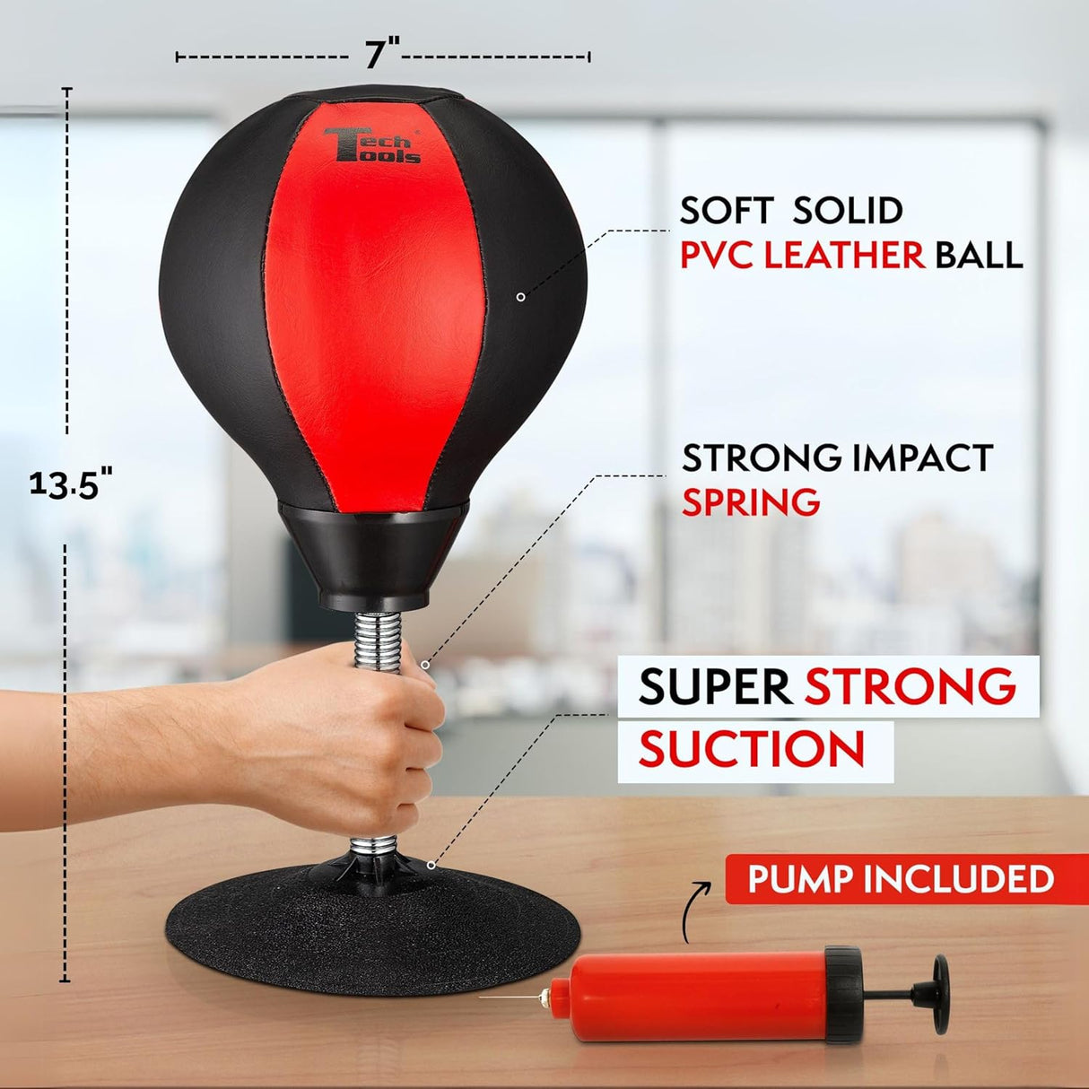 Tech Tools Stress Buster Desktop Punching Ball Red / Black