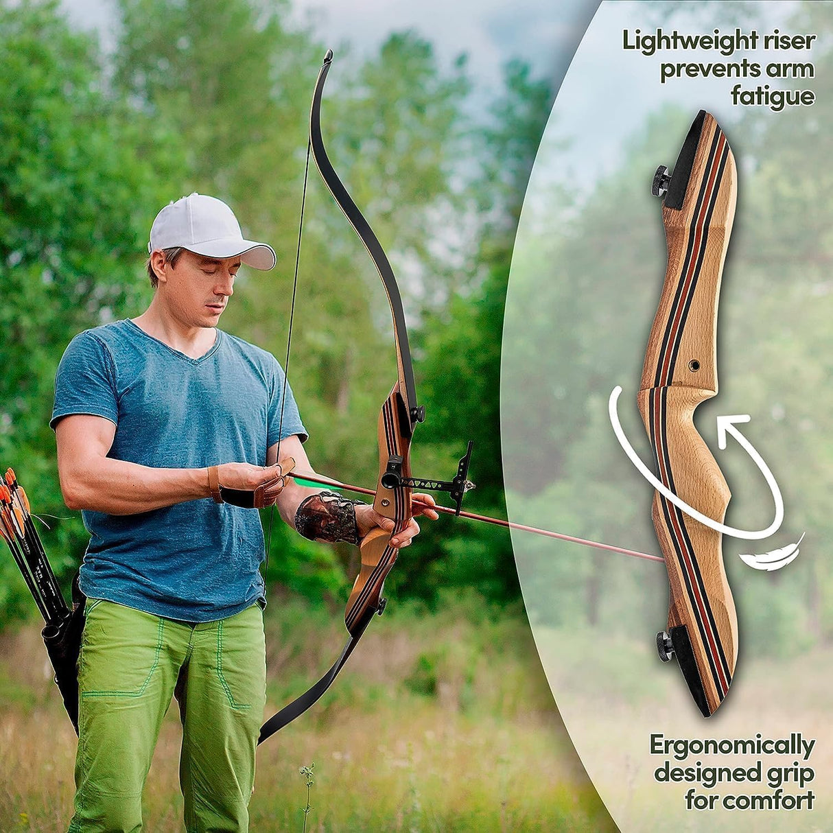 Keshes Takedown Hunting Recurve Bow und Pfeil - 62 "Bogenschützen für Teenager und Erwachsene, Bogenschießen Set BowString Arrow Rest Stringer Werkzeugansicht