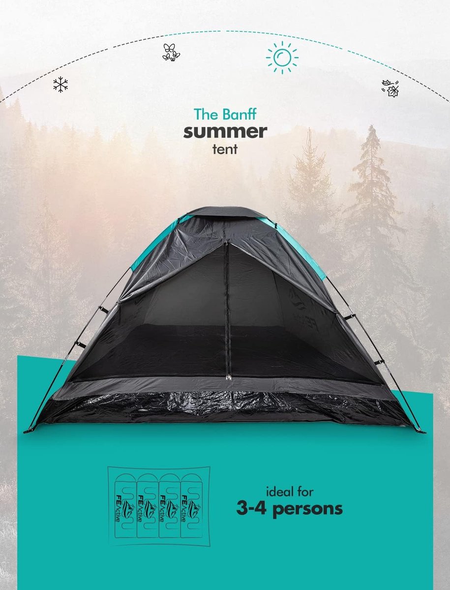 FE Active Tent - Camping Tent 4 Persons - Waterproof - Summer Tent - Lightweight Tent - 243 * 213 Cm - 2.4 Kg