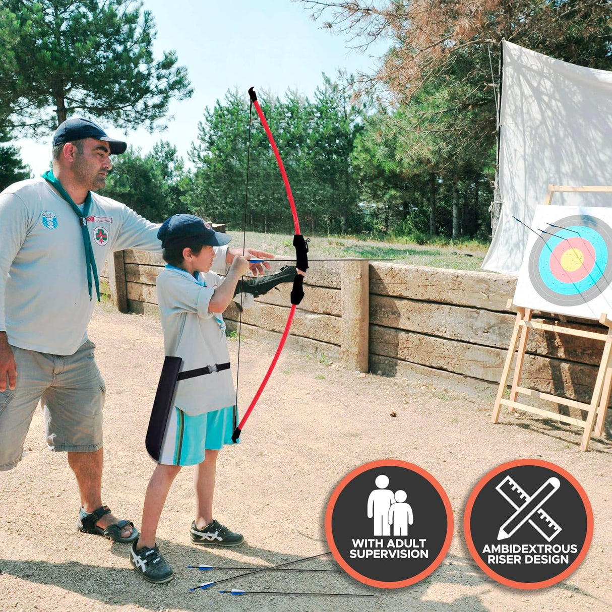 Keshes Boogschieten Recurve Pijl en Boog Jeugdboogset - 44" Breakdown Bogen voor beginners voor buitenoefeningen - Handboogset met uitrusting voor jeugd en kinderen - Rood 