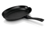 Black frying pan on a white background