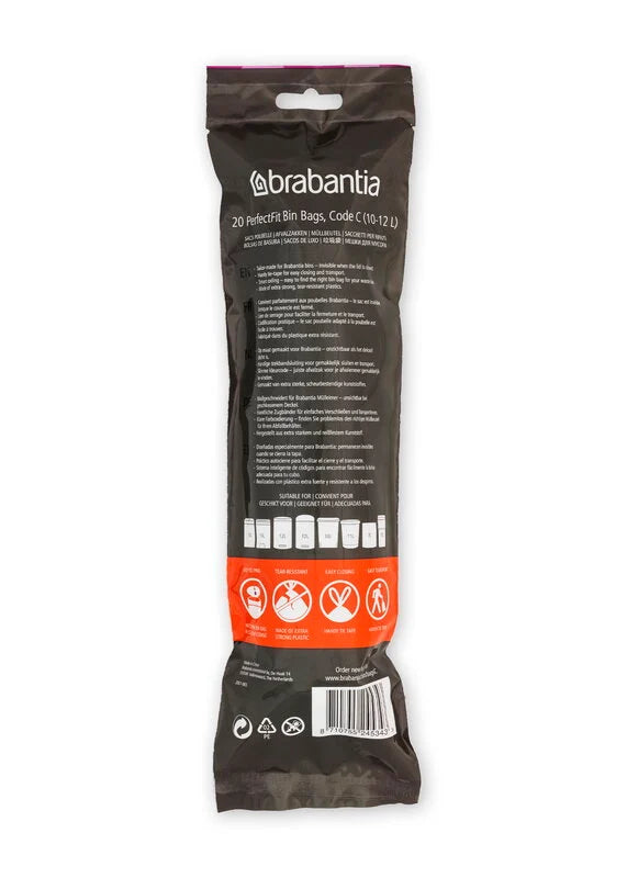 Sacs Brabantia PerfectFit, code C, 10-12 litres, 20 sacs par rouleau - blanc