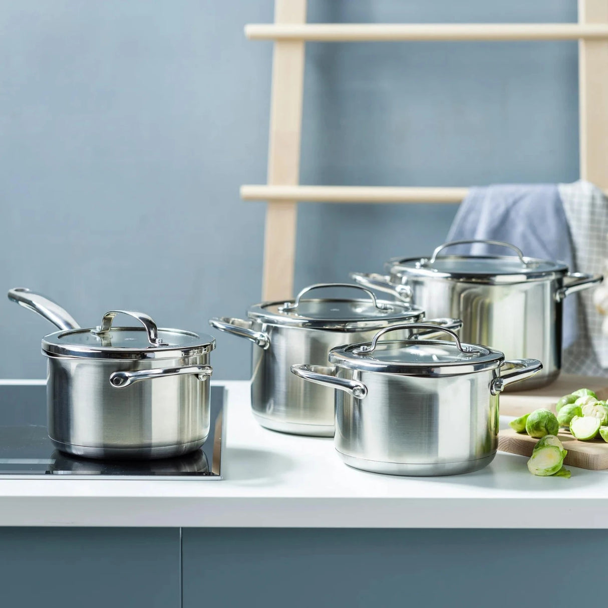 BK Twist Silver Cooking Pot Set (4-Piece) | SS & Induction