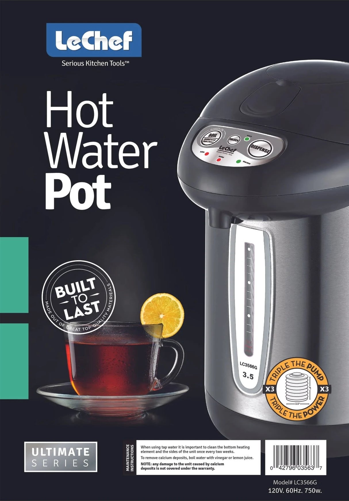 Pot d'eau chaude du chef avec pompe 3,5 L