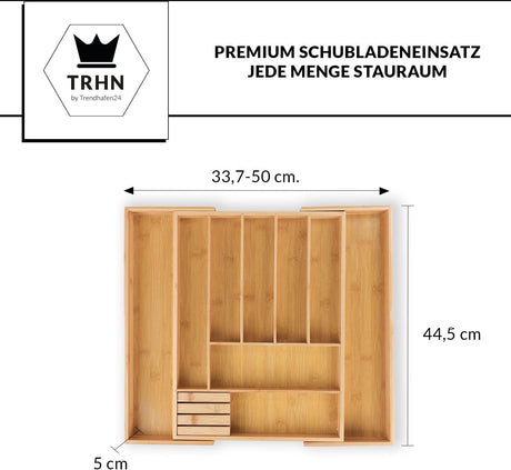 Trendhafen24 Bamboo Cutlery Tray for Drawers (7-9 Compartments) Adjustable Drawer Insert