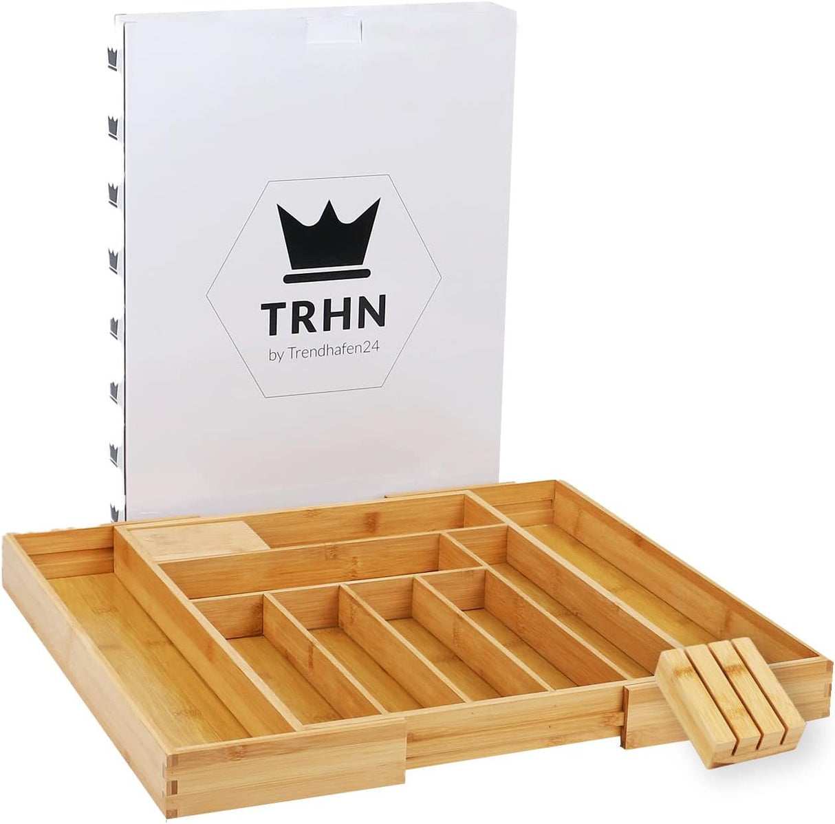 Trendhafen24 Bamboo Cutlery Tray for Drawers (7-9 Compartments) Adjustable Drawer Insert