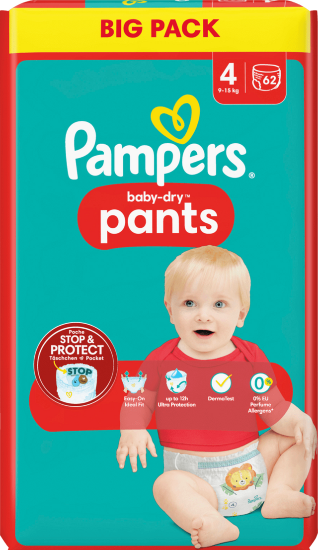 Pampers Baby Nappy Pants Size 4 Baby-Dry 62 nappies monthly pack