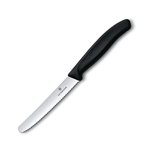 Victorinox Tafelmesser-Set mit Wellenschliffklingen – Swiss Classic Tomaten- und Tafelmesser-Set, 6-teilig – Schwarz – Klinge 11 cm