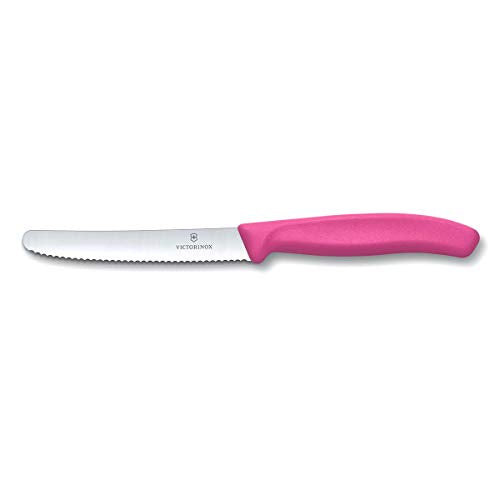 Couteau d'assurance victorinox avec bord ondulé ultra-sharp - couteau suisse classique de tomate et de saucisse - rose - lame 11 cm