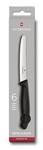 Victorinox Table Knife Set with Wavy Edge Blades - Swiss Classic Tomato and Table Knife Set, 6 pieces - Black - blade 11 cm