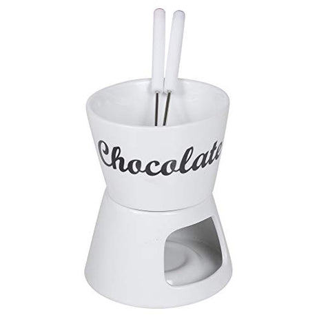 Schokoladenfondue-Set, 4-teilig, Keramikschale, Schmelztopf, Teelicht beheizt, 2 Gabeln