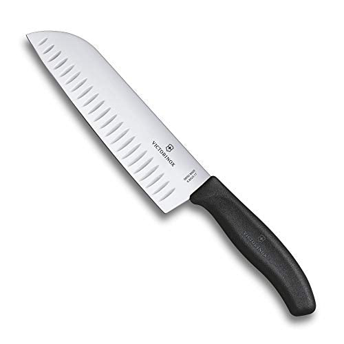 Victorinox General-Purpose Knife with Fluted Edge - SwissClassic Santoku Knife, fluted edge - Black - blade 17 cm