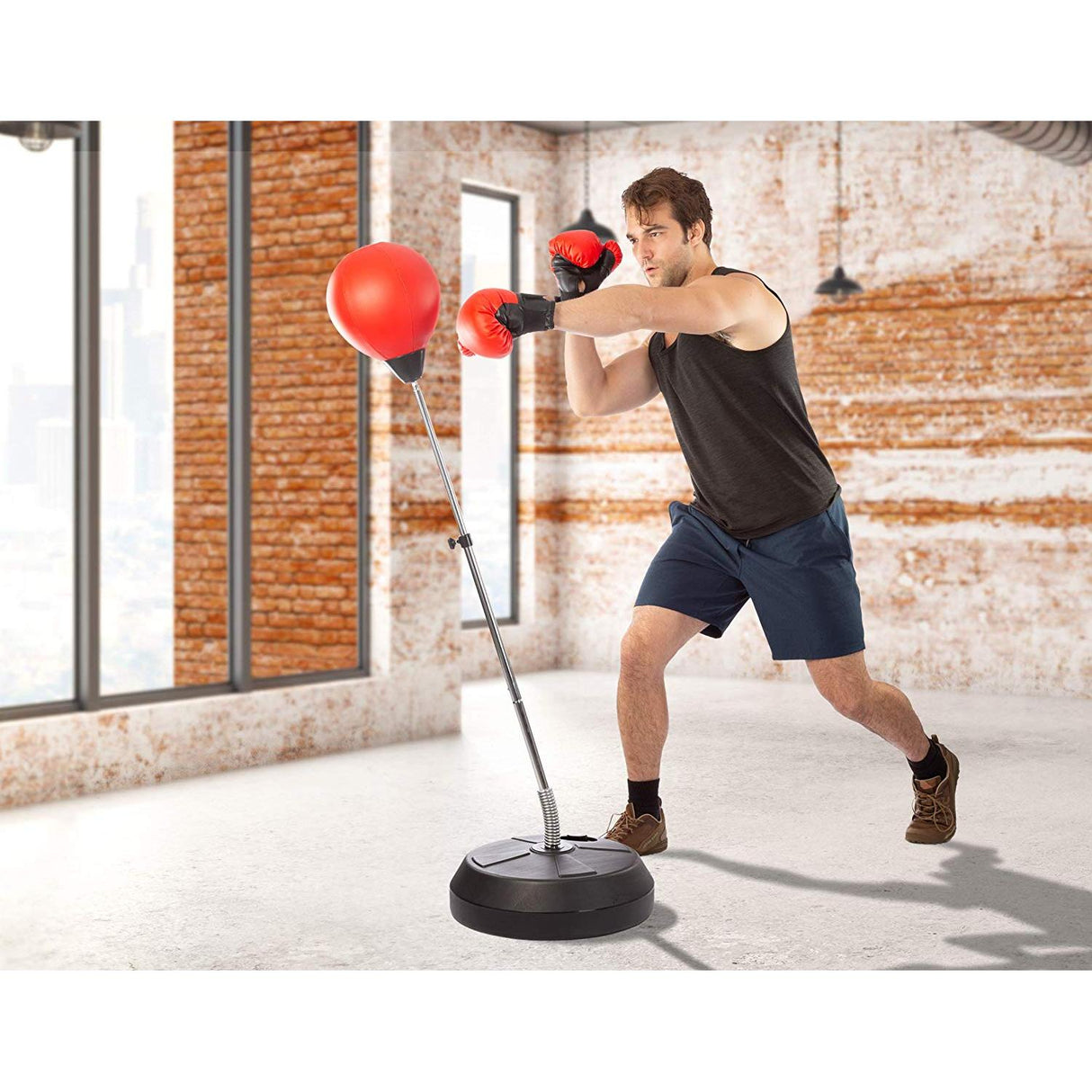 Tech Tools Boxing Ball Set Punching Ball, Boxing Gloves, Hand Pump & Adjustable Height Stand - Strong Durable Spring Withstands Tough Hits Stress Relief & Fitness