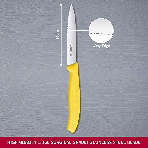 Victorinox Ultra-Sharp Paring Knife With Wavy Edge - Swiss Classic Paring Knife - Yellow - Blade 10 Cm