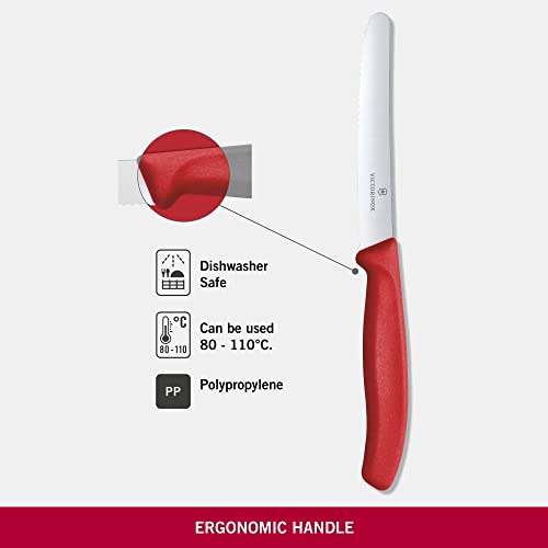 Victorinox Paring Knife With Ultra-Sharp Wavy Edge - Swiss Classic Tomato &Amp; Sausage Knife - Red - Blade 11 Cm