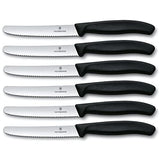 Victorinox Tafelmesser-Set mit Wellenschliffklingen – Swiss Classic Tomaten- und Tafelmesser-Set, 6-teilig – Schwarz – Klinge 11 cm