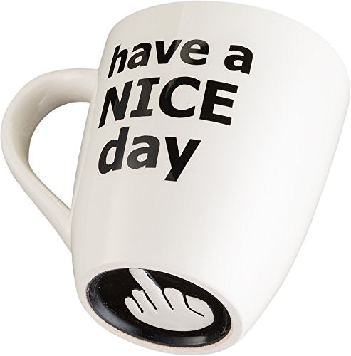 Decodyne Have a Nice Day Coffee Mug, Funny Cup with Middle Finger on the Bottom 400 ml (14 oz) white