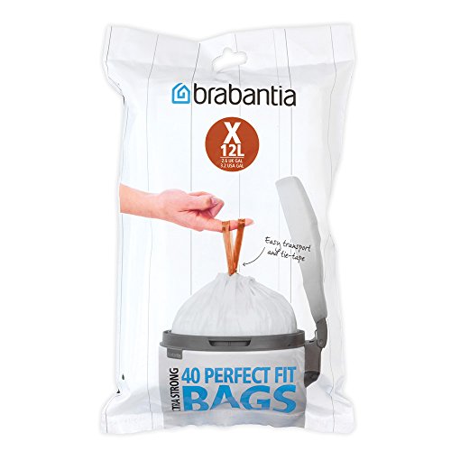 Brabantia PerfectFit Zakken, Code X, 10-12 liter, Dispenserverpakking, 40 Zakken - Wit