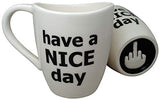 Decodyne Have a Nice Day Coffee Mug, Funny Cup with Middle Finger on the Bottom 400 ml (14 oz) white