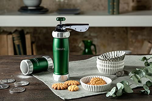 Marcato Atlas Deluxe Biscuit Maker Kekspresse mit 20 Keksscheibenformen, Aluminium, Grün