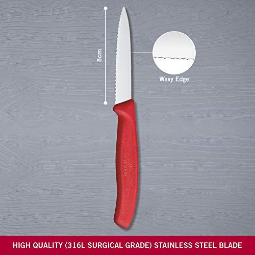 Victorinox Practical Paring Knife With Wavy Edge - Red - Blade 8 Cm