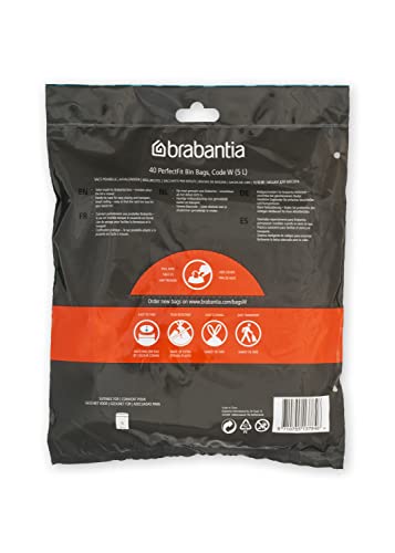 Brabantia Perfectfit Bags, Code W, 5 Litres, 40 Bags In Dispenser Pack - White