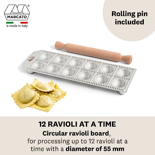 Marcato Ravioli Mould Round Shape 12pcs. 55x55 mm + Rolling Pin