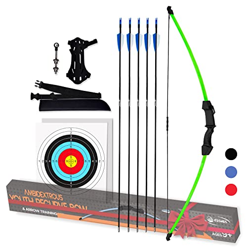 KESHES Bogenschießen Recurve-Bogen und Pfeil-Jugendbogen-Set – Anfängerbögen für die Outdoor-Jagd, grün