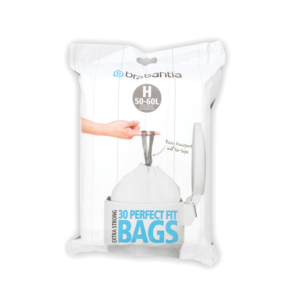 Brabantia Perfectfit Bags, Code H, 50-60 Litre, 30 Bags Per Dispenser Pack, - White