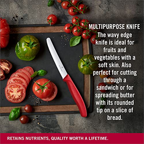 Victorinox Paring Knife With Ultra-Sharp Wavy Edge - Swiss Classic Tomato &Amp; Sausage Knife - Red - Blade 11 Cm