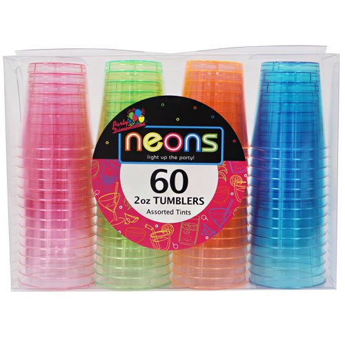 Dimensions de la fête Neon 60 Count Plastic Ganglers, 2 onces