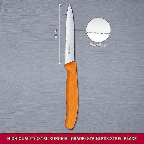 Victorinox Ultra-Sharp Paring Knife With Wavy Edge - Swiss Classic Paring Knife - Orange - Blade 10 Cm