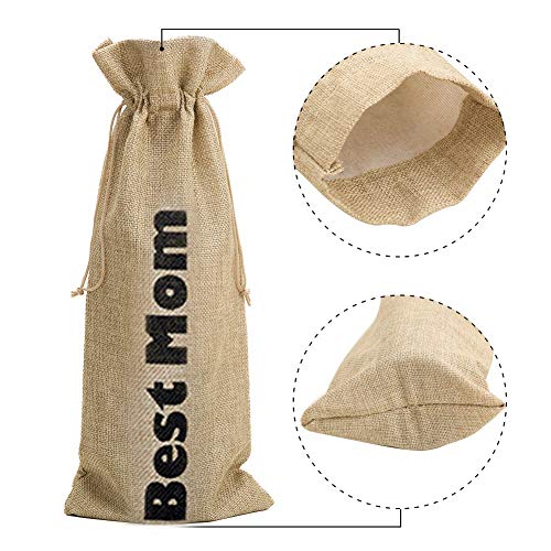 Cosy & Trendy Jute Wine Gift Bag With Drawstring (Best Mom)