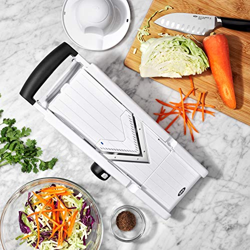 Oxo bon slicer de mandoline avec une lame V, blanche / noire