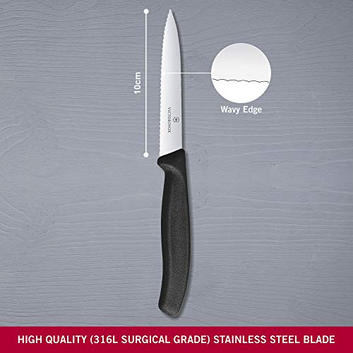 Victorinox Ultra-Sharp Paring Knife with Wavy Edge - Swiss Classic Paring Knife - Black - blade 10 cm