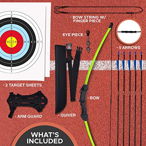 KESHES Bogenschießen Recurve-Bogen und Pfeil-Jugendbogen-Set – Anfängerbögen für die Outdoor-Jagd, grün