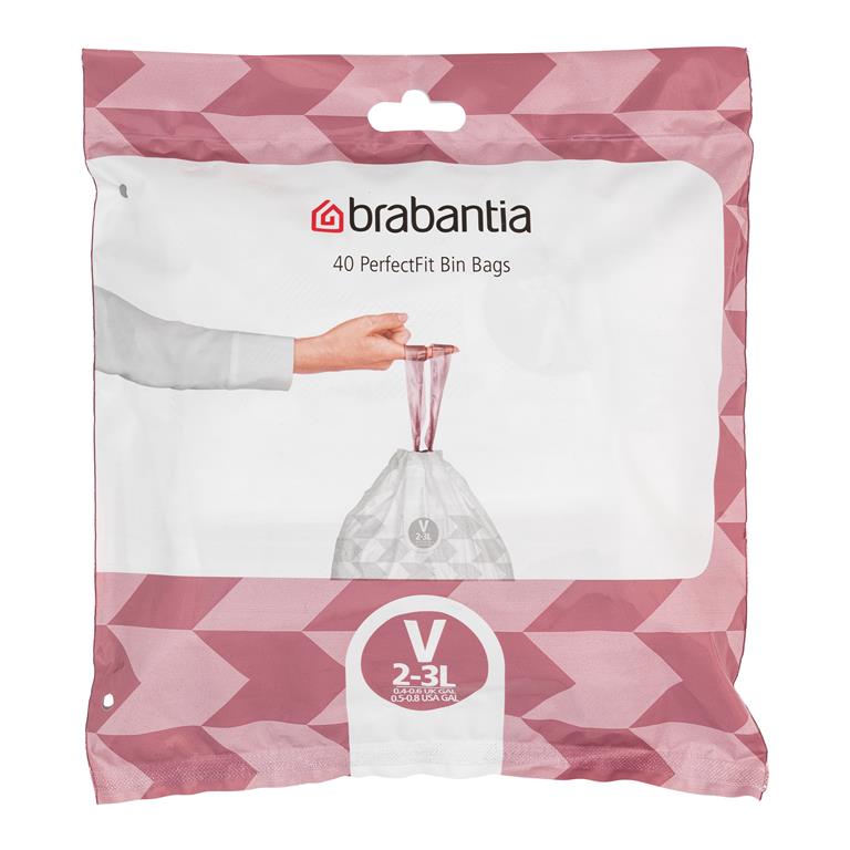 Brabantia PerfectFit Sacs, code V, 3 litres, dispensateur pack 40 sacs, - blanc