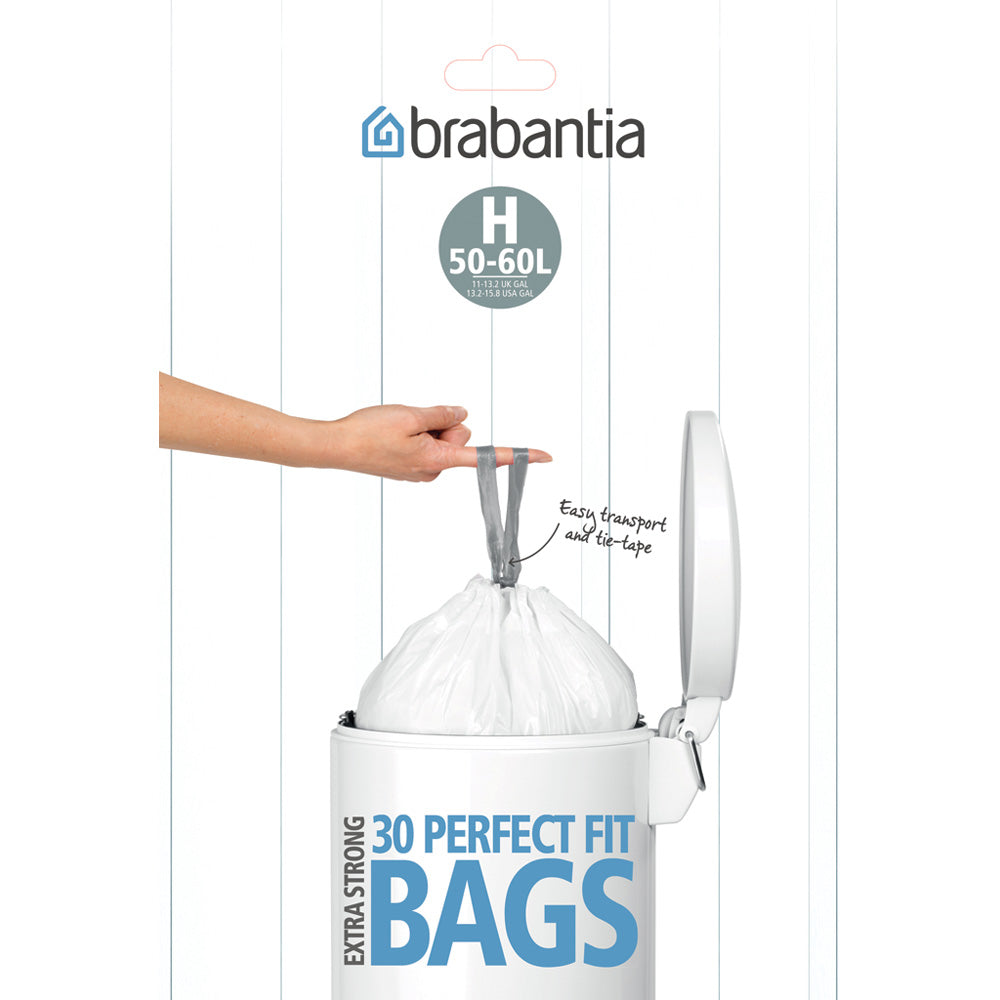 Brabantia Perfectfit Bags, Code H, 50-60 Litre, 30 Bags Per Dispenser Pack, - White